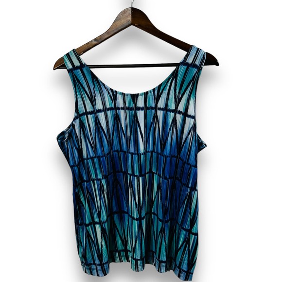 Chico's Travelers Tank Top Womens Size 2 or Large Blue Ikat Stretch Coastal - Picture 3 of 5